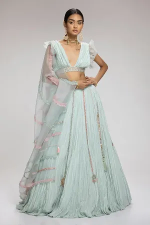Azure Crinkled Lehenga Set