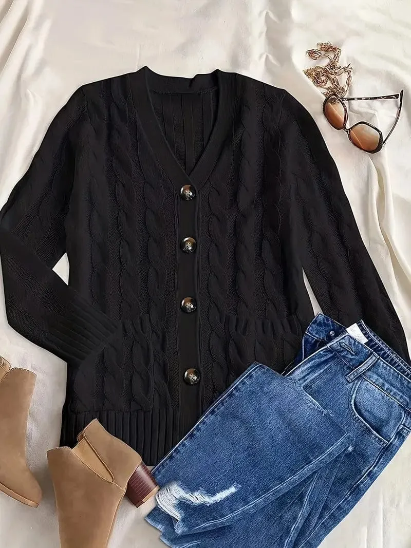 Block Color Cable Knit Cardigan