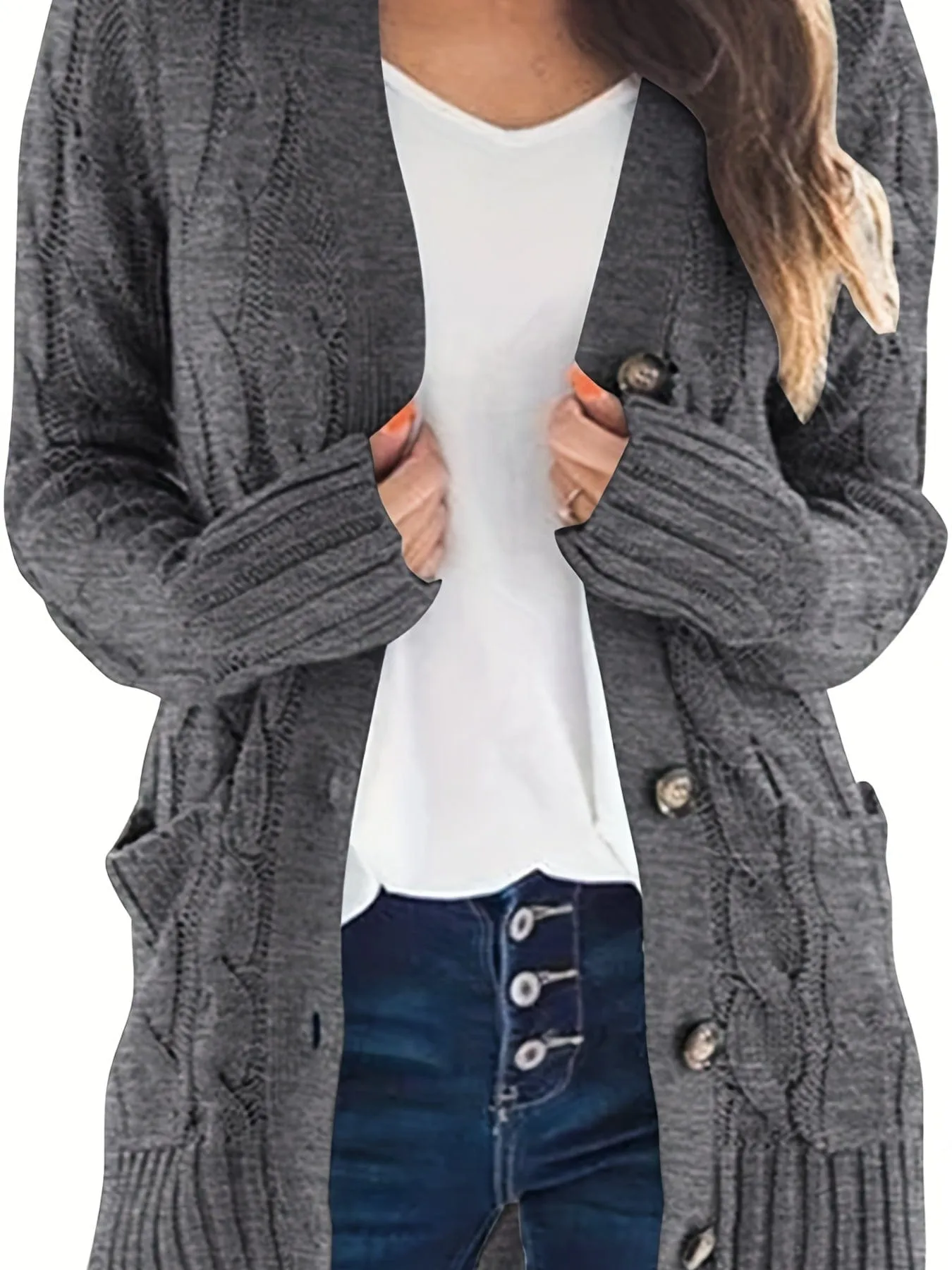 Block Color Cable Knit Cardigan