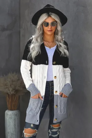 Block Color Cable Knit Cardigan