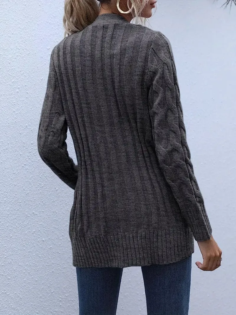 Block Color Cable Knit Cardigan