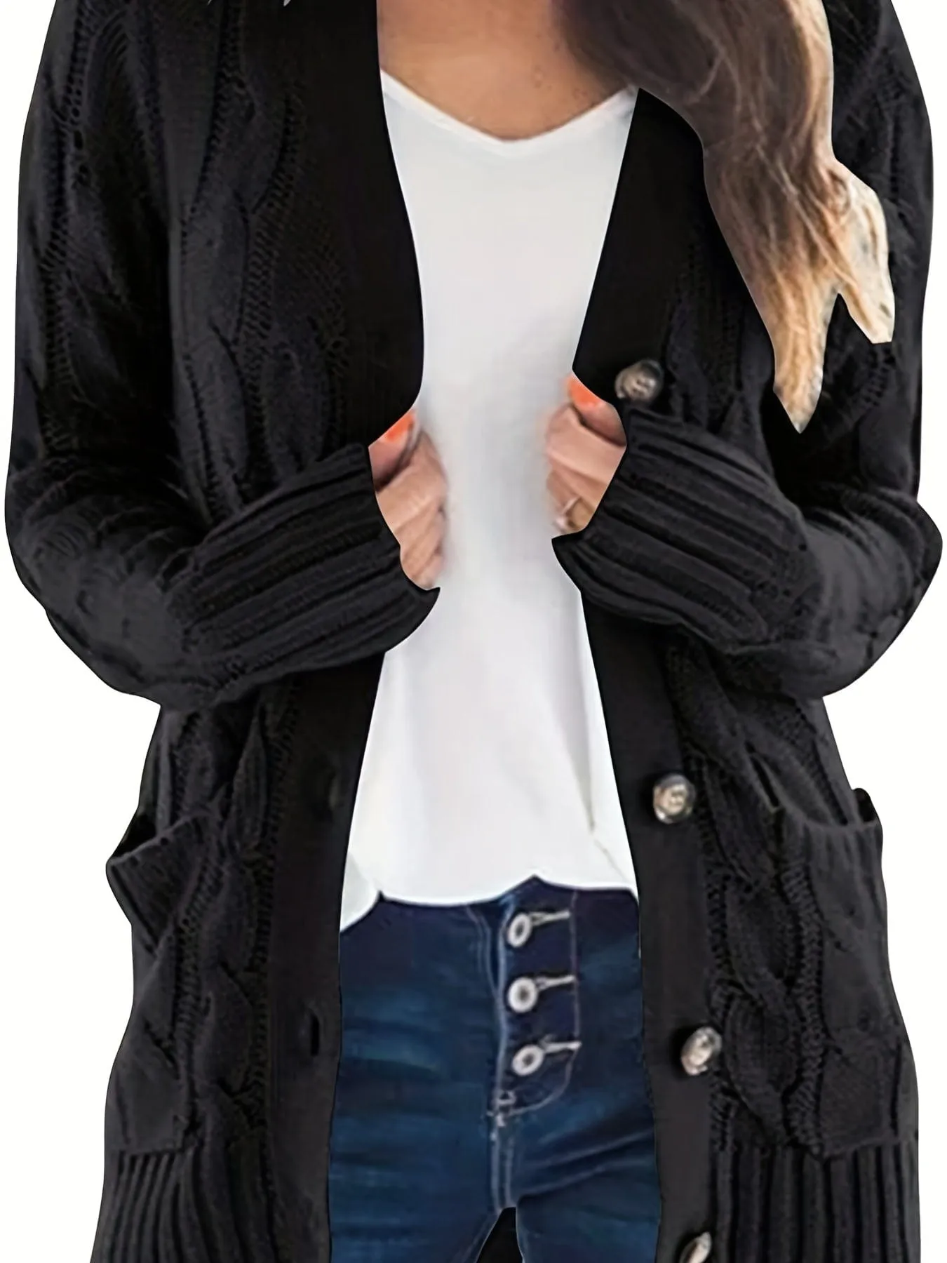 Block Color Cable Knit Cardigan