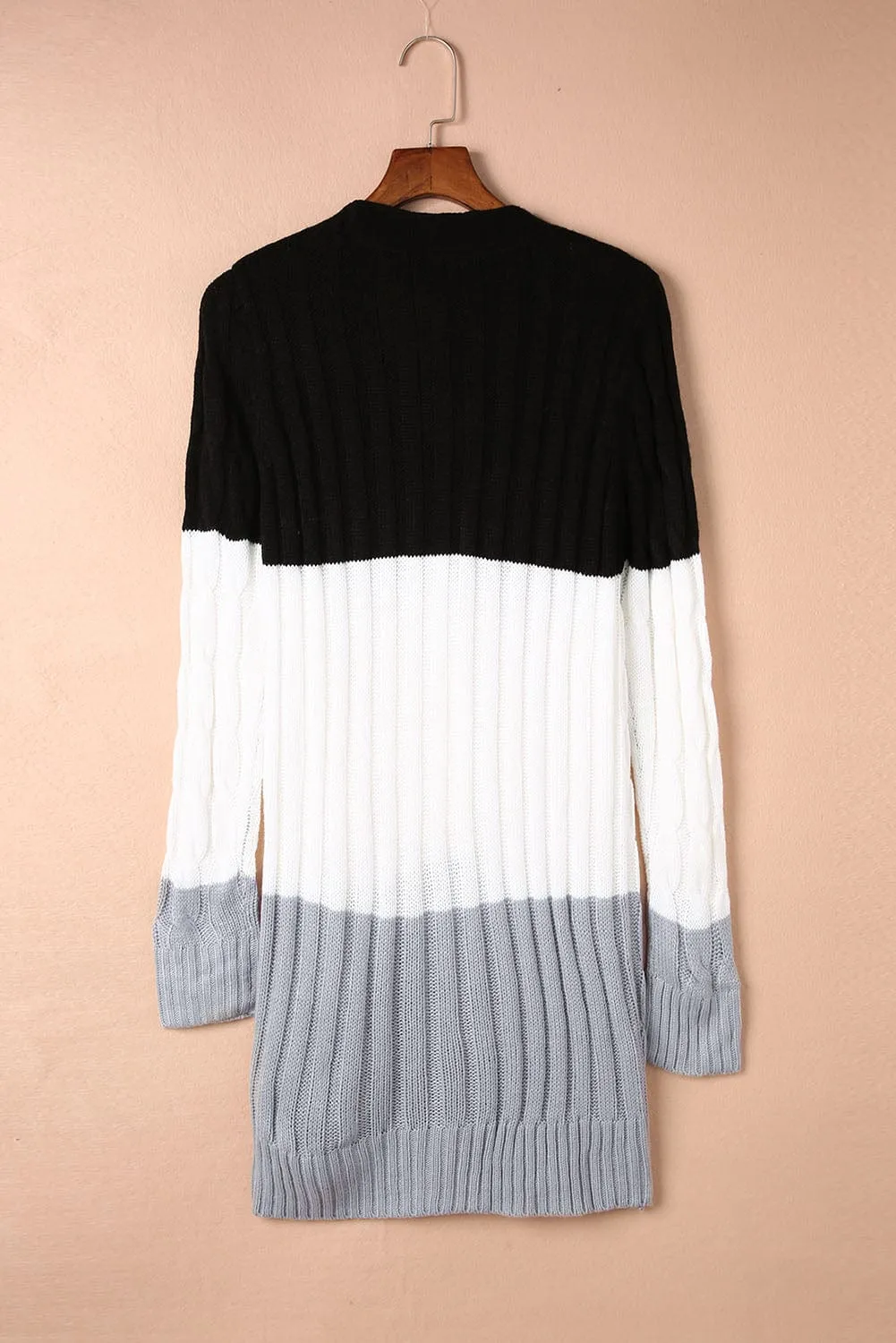 Block Color Cable Knit Cardigan