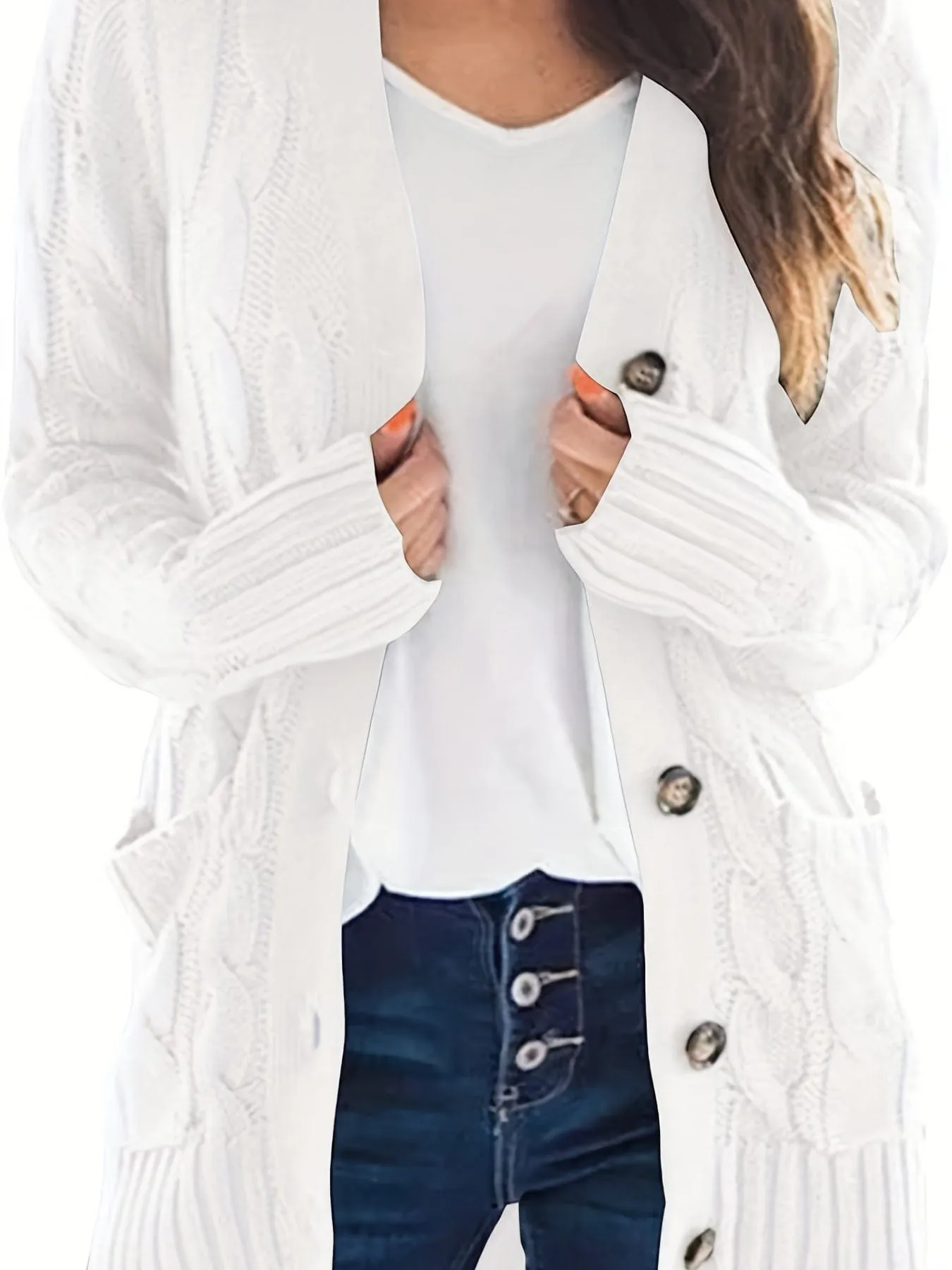 Block Color Cable Knit Cardigan