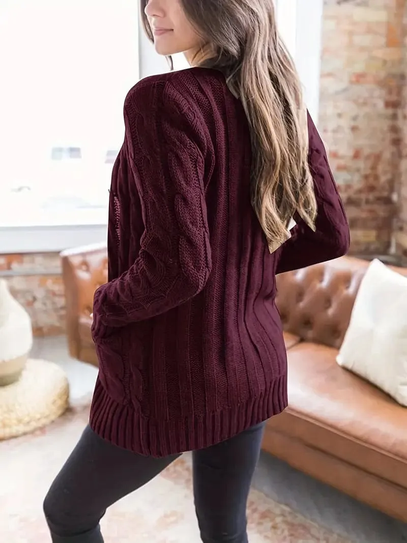Block Color Cable Knit Cardigan