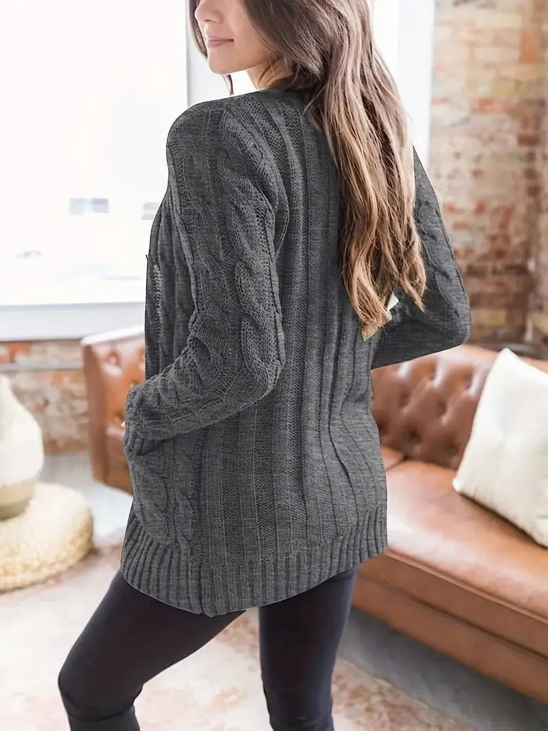 Block Color Cable Knit Cardigan
