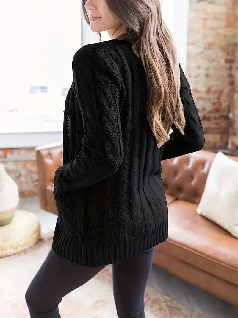 Block Color Cable Knit Cardigan
