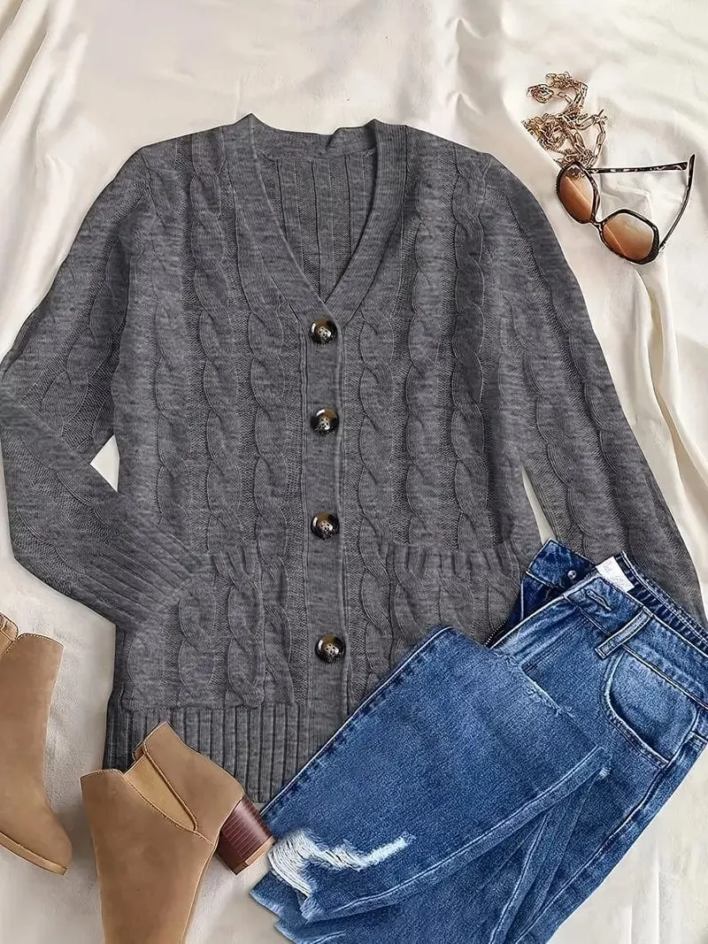Block Color Cable Knit Cardigan