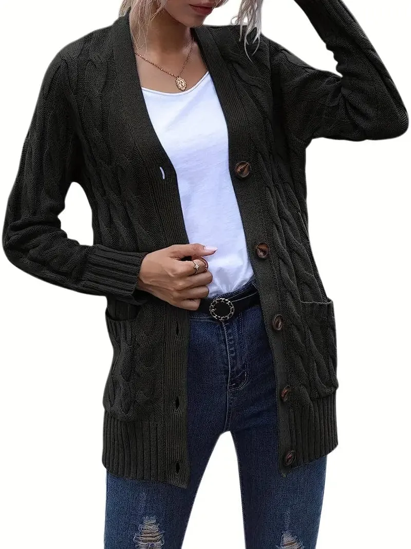Block Color Cable Knit Cardigan