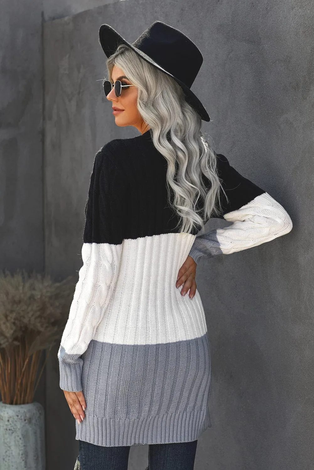 Block Color Cable Knit Cardigan