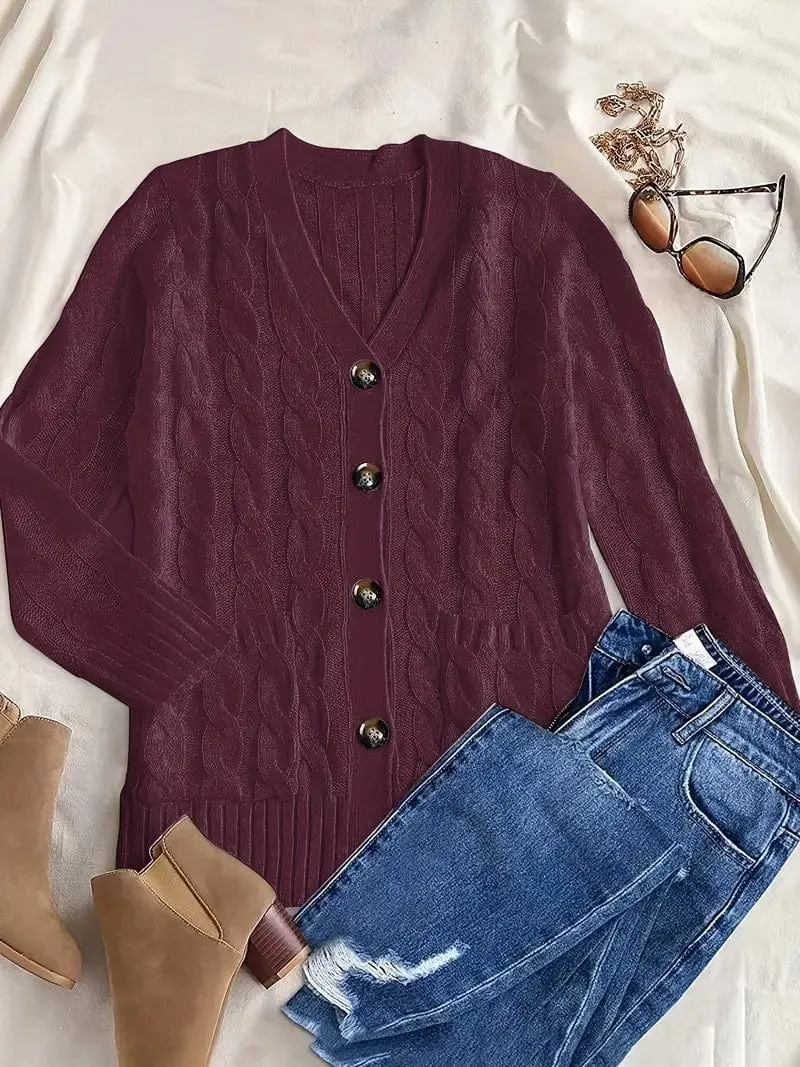 Block Color Cable Knit Cardigan