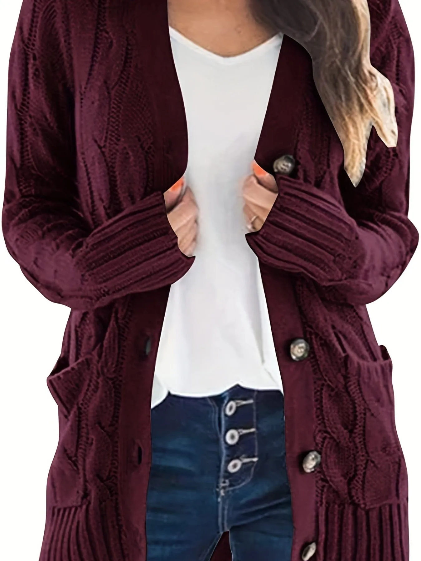 Block Color Cable Knit Cardigan