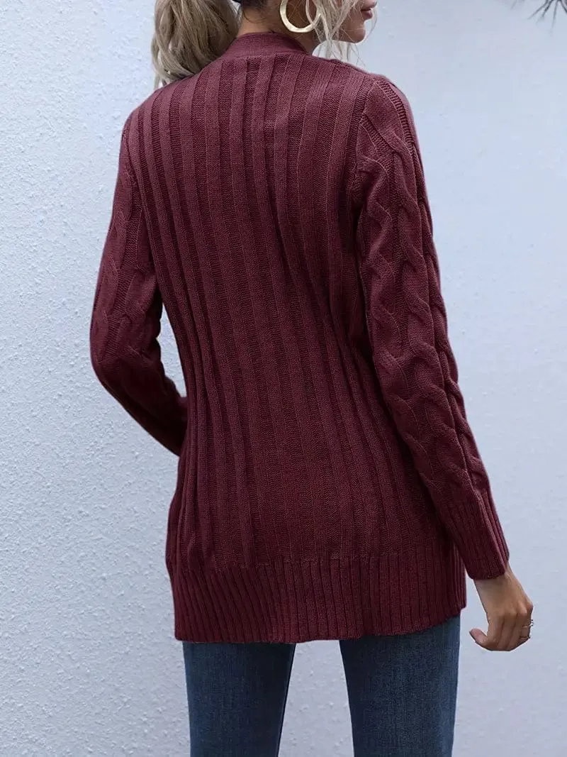Block Color Cable Knit Cardigan