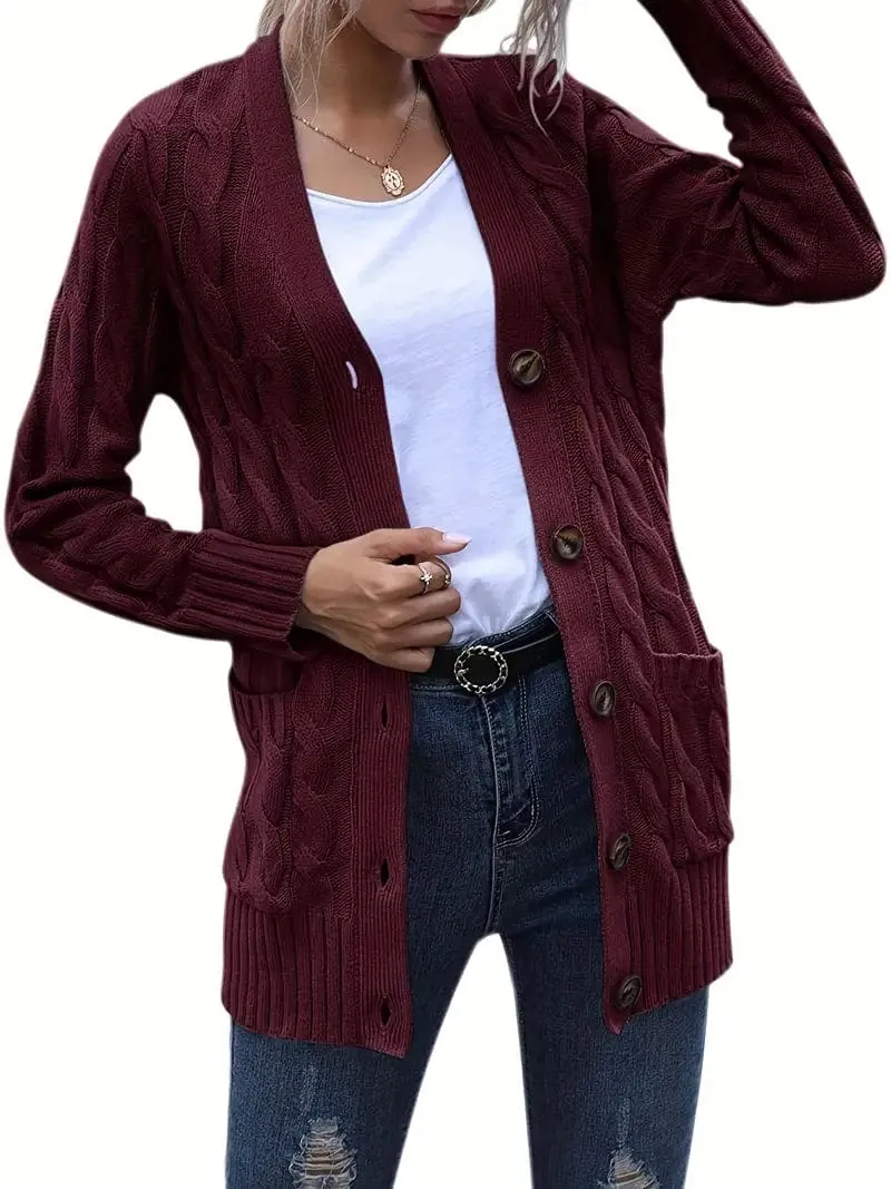 Block Color Cable Knit Cardigan
