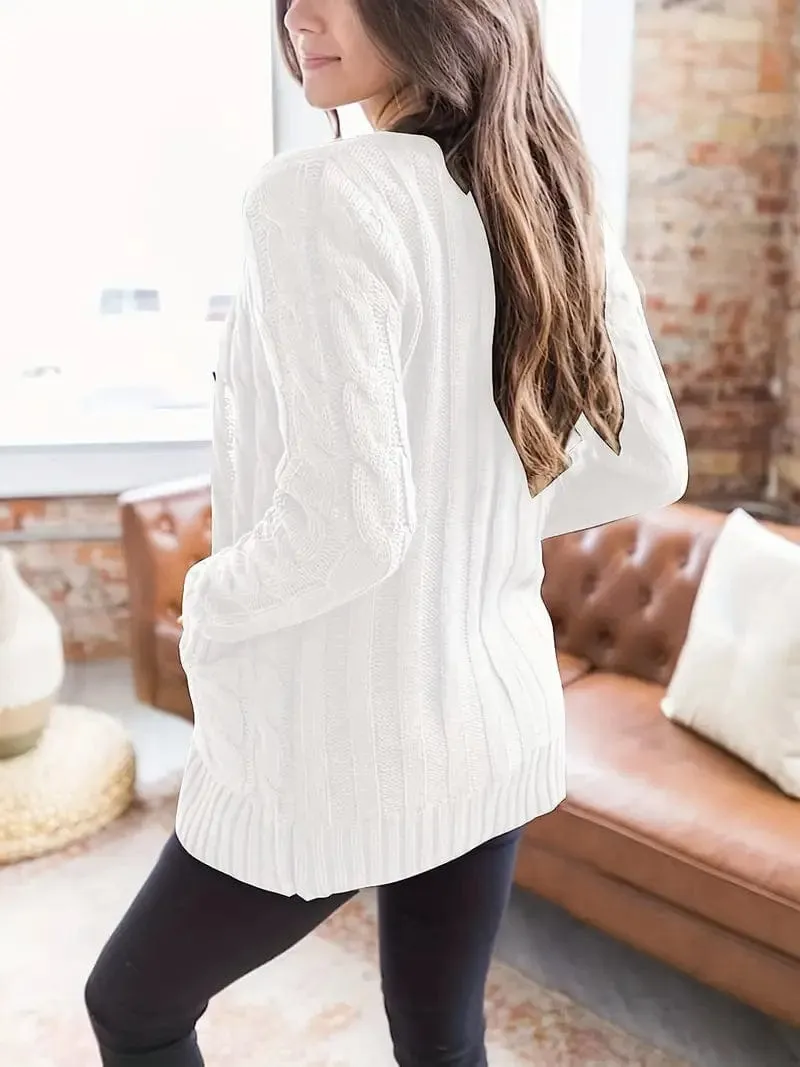 Block Color Cable Knit Cardigan