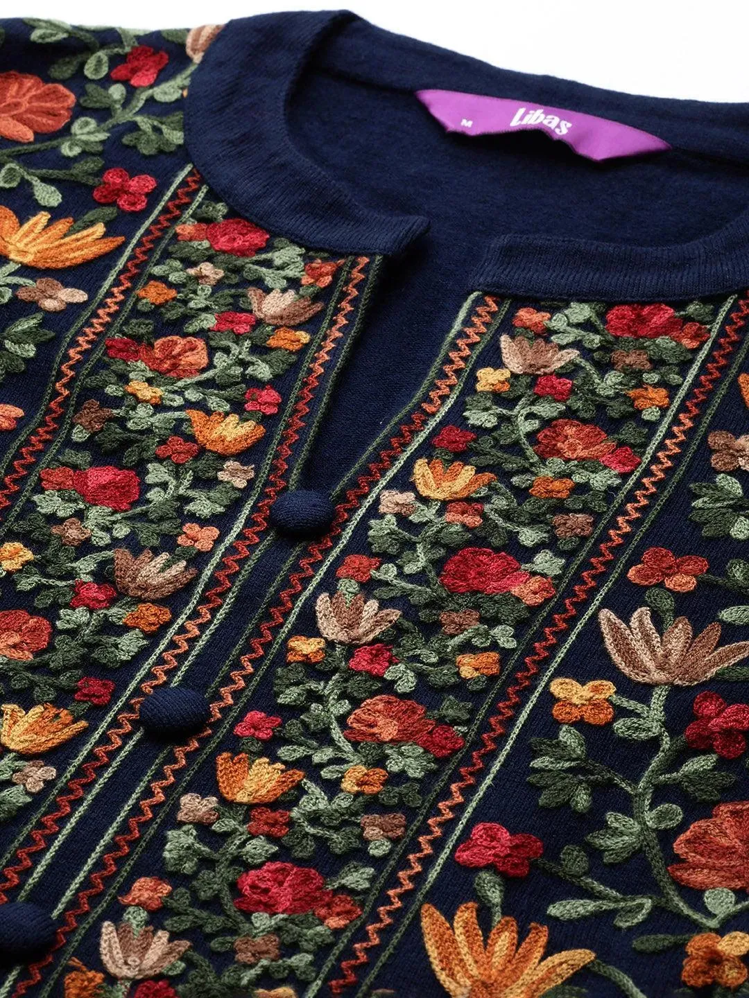 Blue Embroidered Wool Straight Kurta