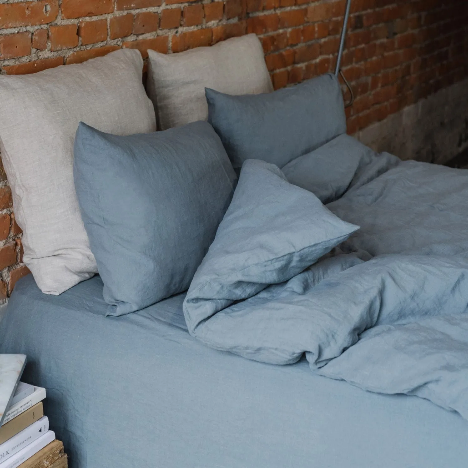Blue Fog Linen Fitted Sheet