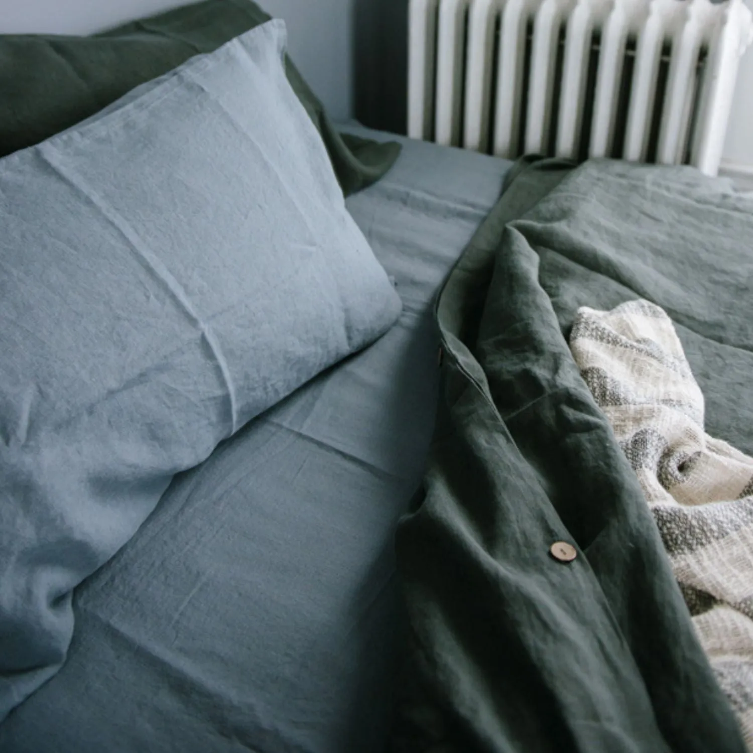 Blue Fog Linen Fitted Sheet