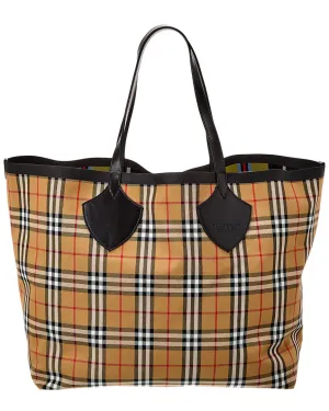 Burberry Giant Reversible Vintage Check & Leather Tote ( )