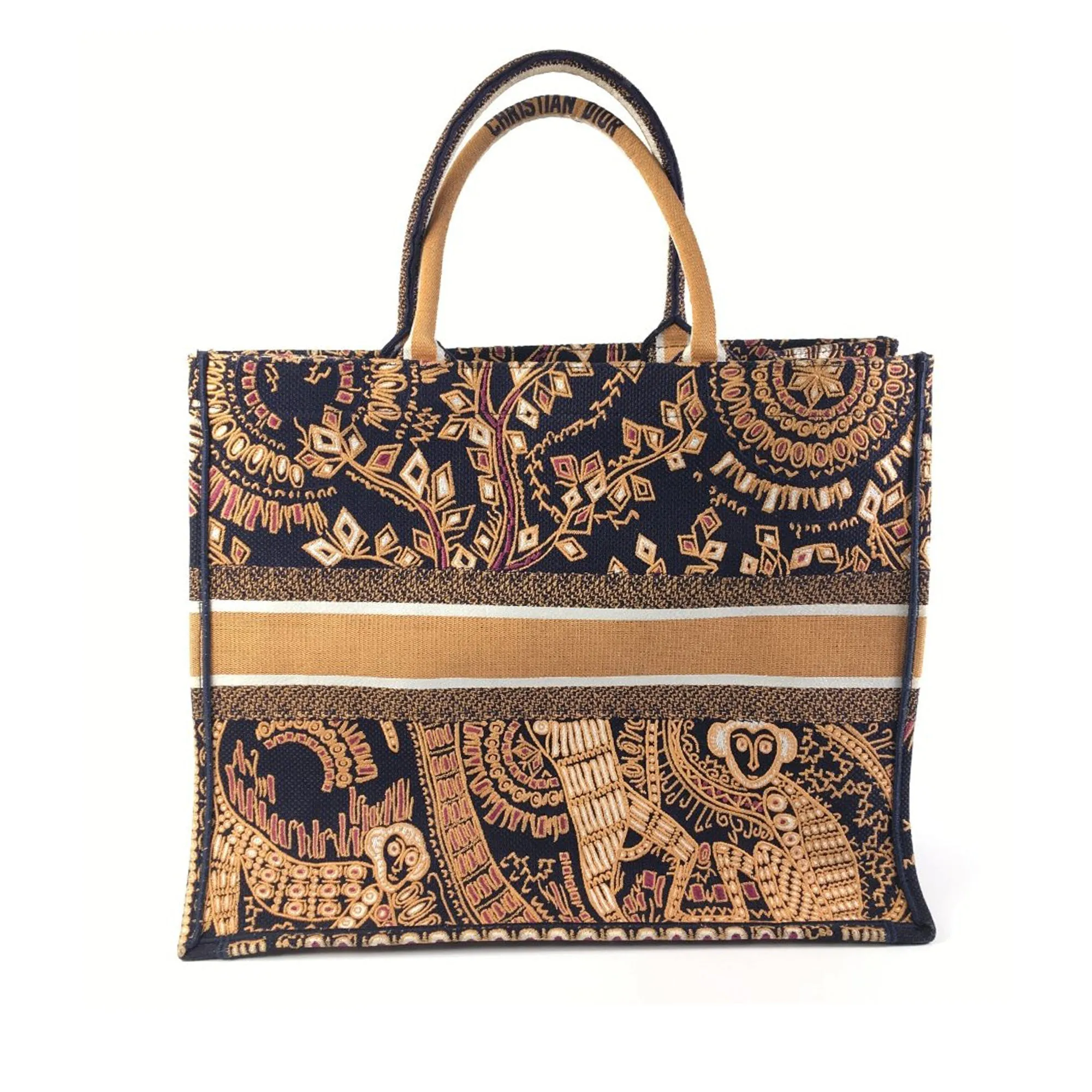 Dior Animals Monkey Book Tote Large Brown Canvas