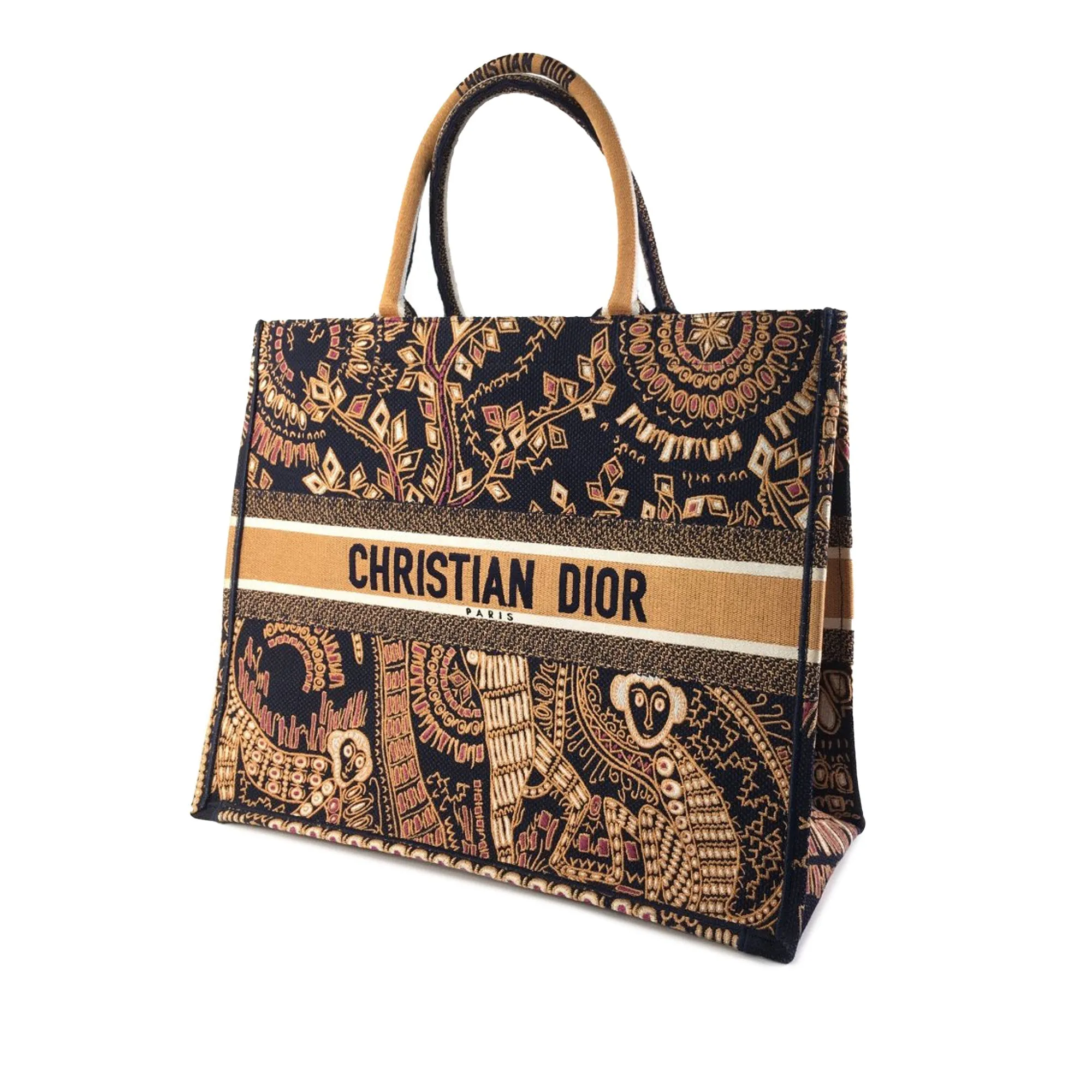 Dior Animals Monkey Book Tote Large Brown Canvas