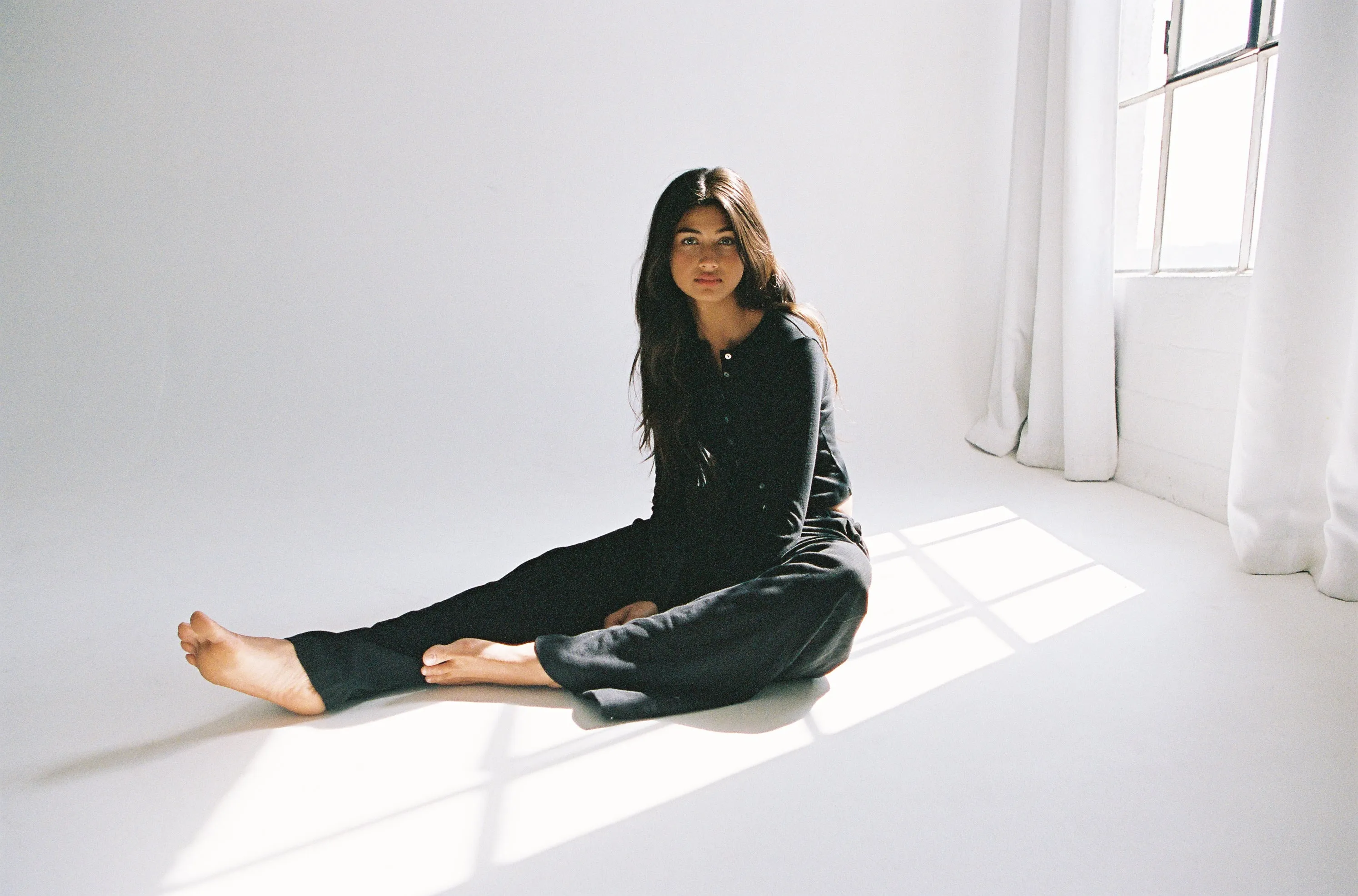 DRAWSTRING POINTELLE PANT IN ONYX