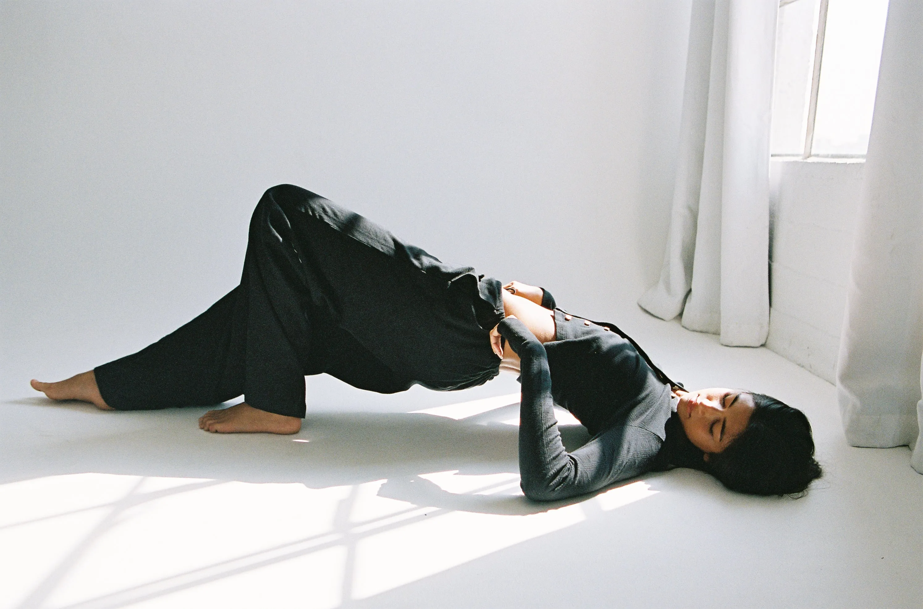 DRAWSTRING POINTELLE PANT IN ONYX