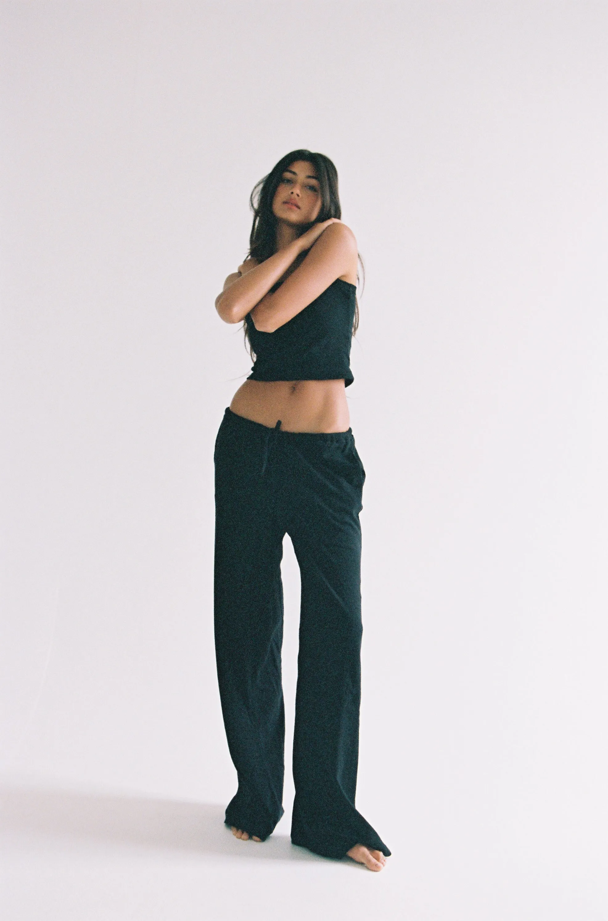 DRAWSTRING POINTELLE PANT IN ONYX