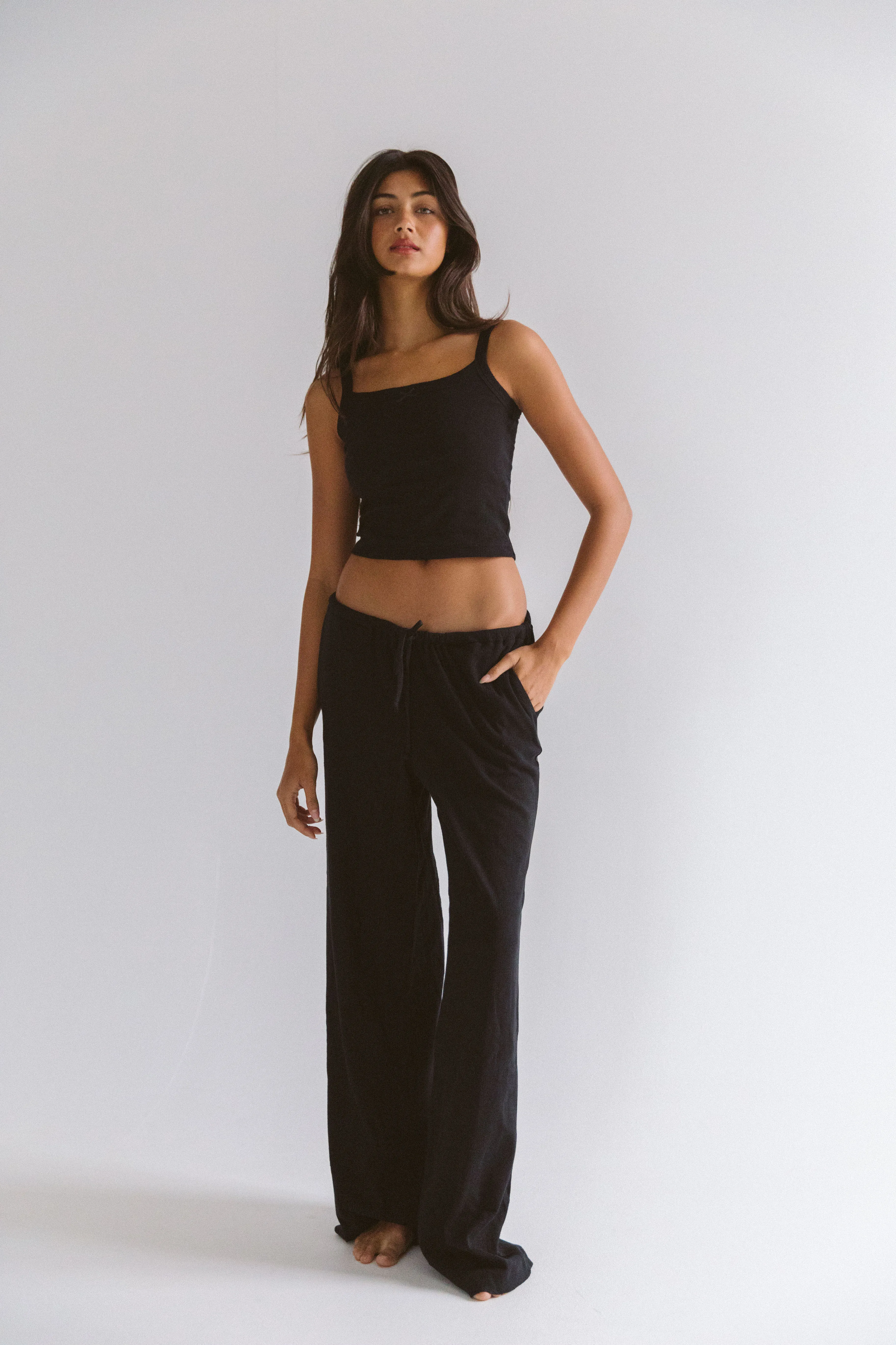 DRAWSTRING POINTELLE PANT IN ONYX