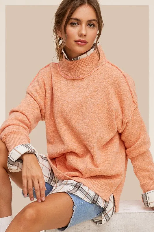 Ella Knit Cozy Warm Taupe Mock Style Long Sleeve Sweater