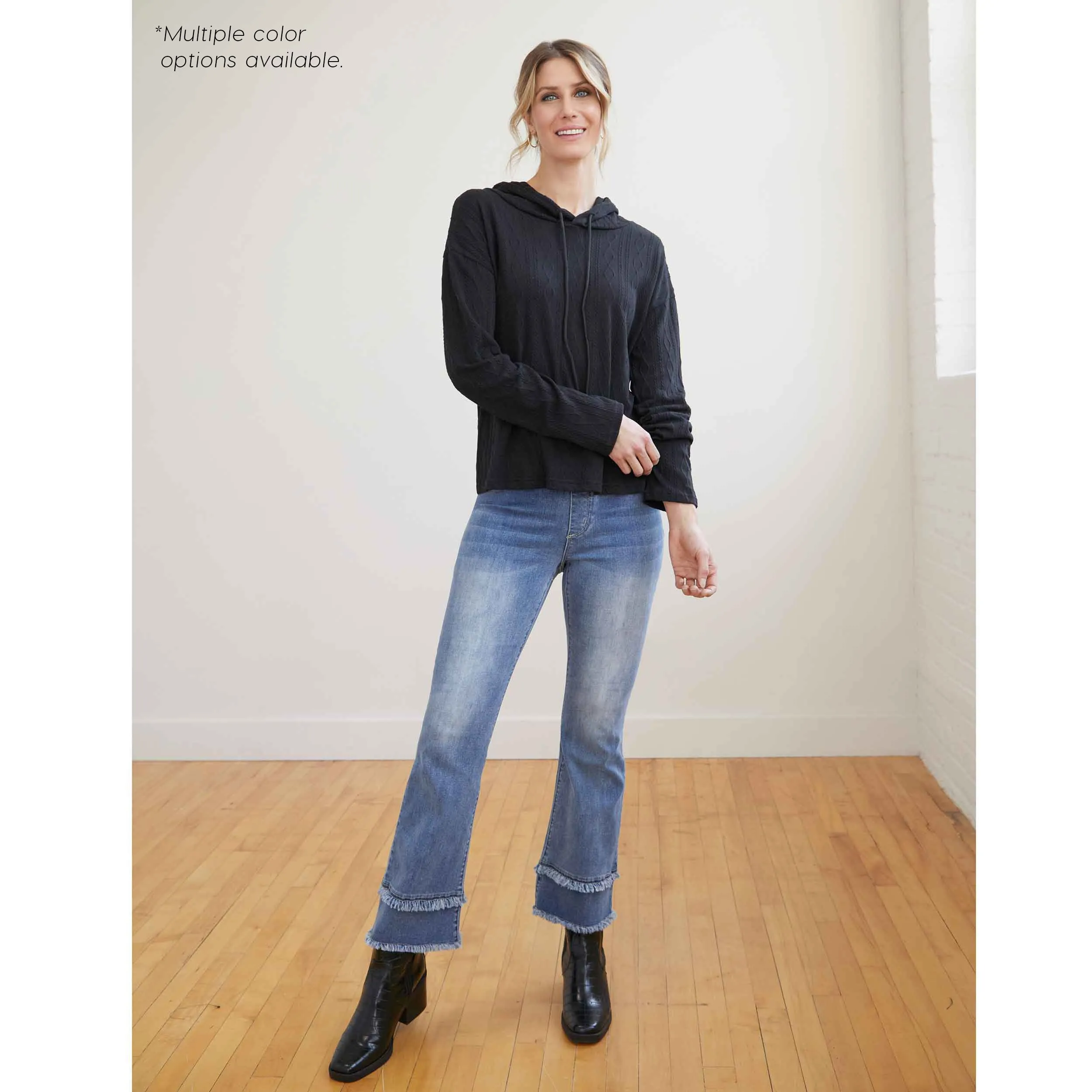 Esther Mini Cable Knit Hooded Top - Black
