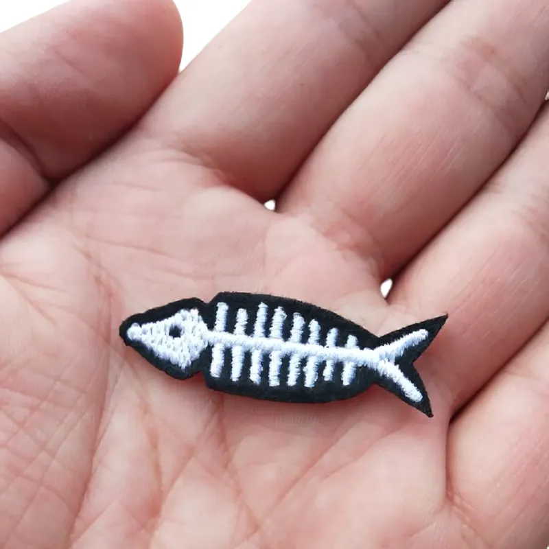 Gothic Patches Of Fish Skeleton For Clothing / Casual Rock Style Embroidered Badges