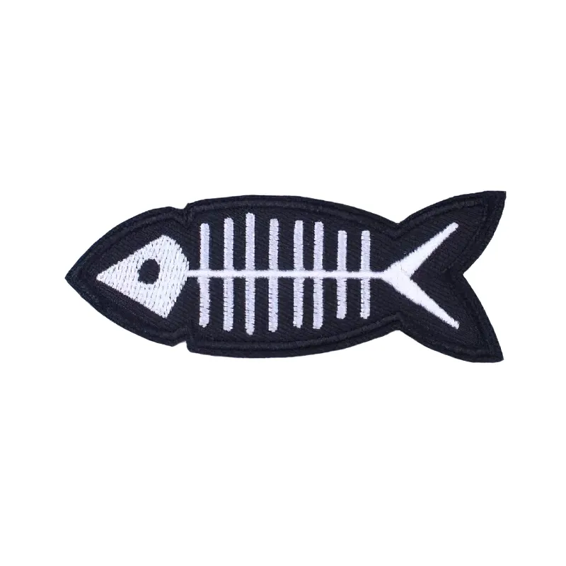 Gothic Patches Of Fish Skeleton For Clothing / Casual Rock Style Embroidered Badges