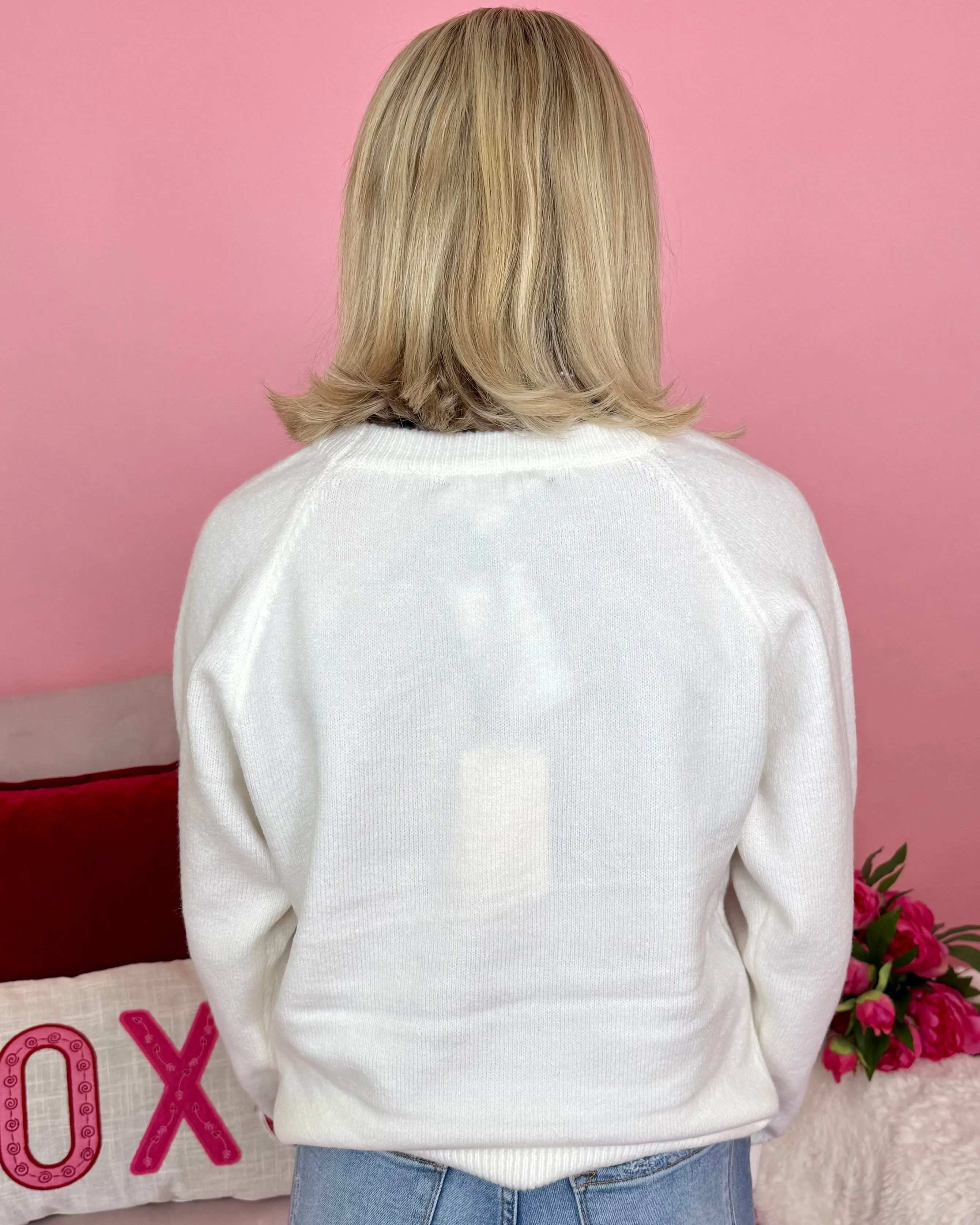 Heart For You White/Pink Heart Knit Sweater