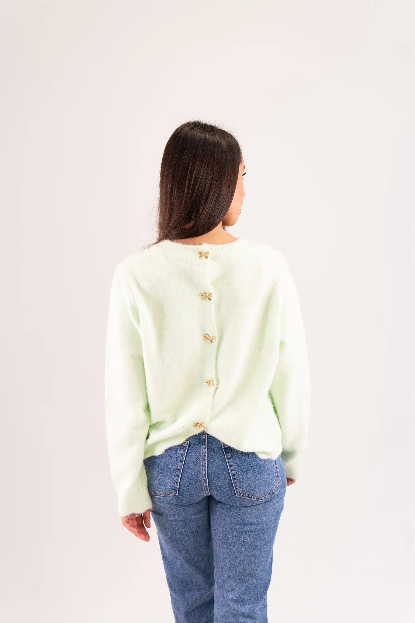 Kendra Bow Button Knit In Mint