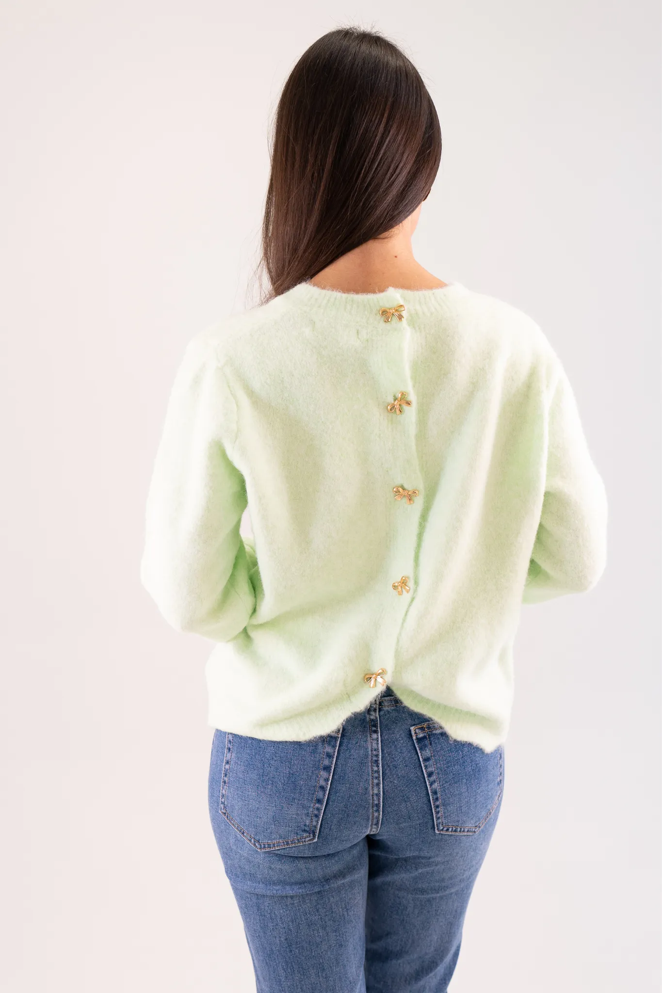Kendra Bow Button Knit In Mint