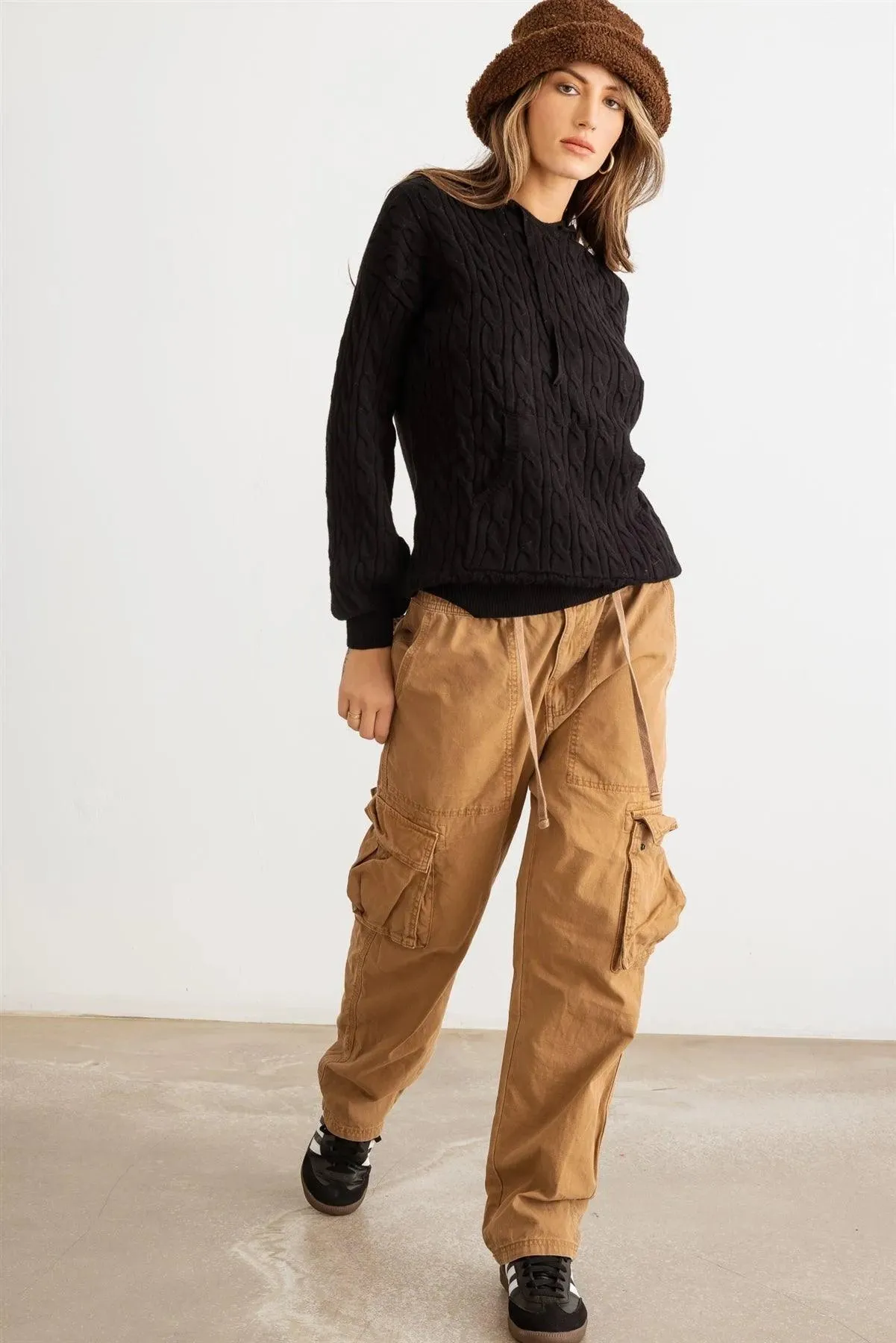 Knit One Pocket Long Sleeve Hooded Sweatshirt