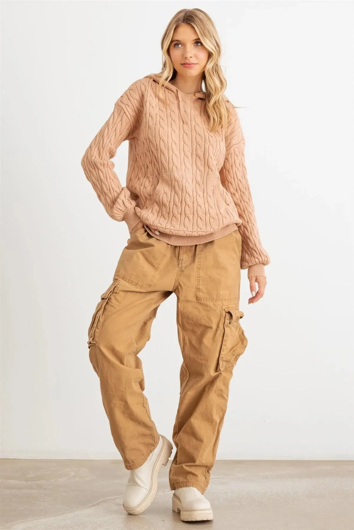Knit One Pocket Long Sleeve Hooded Sweatshirt