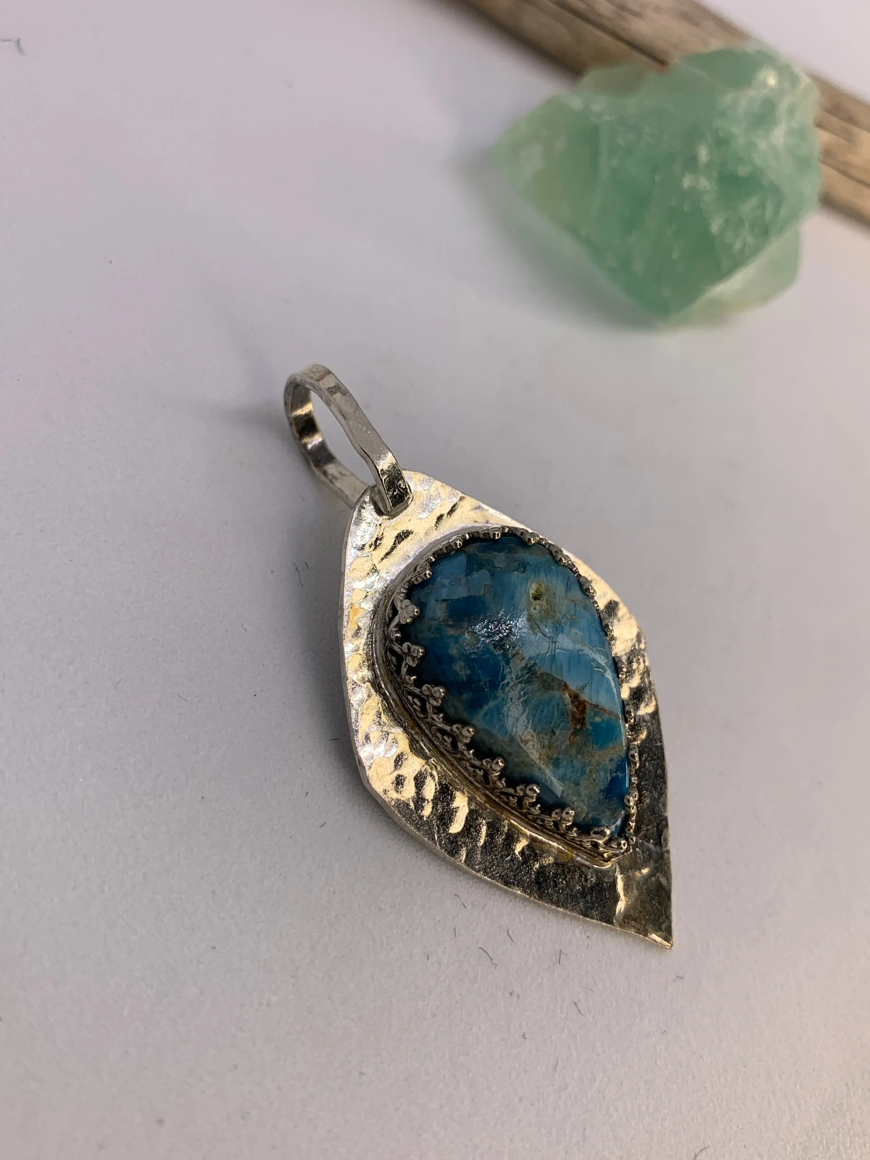 Large Blue Apatite Geometric Designer Sterling Silver Pendant