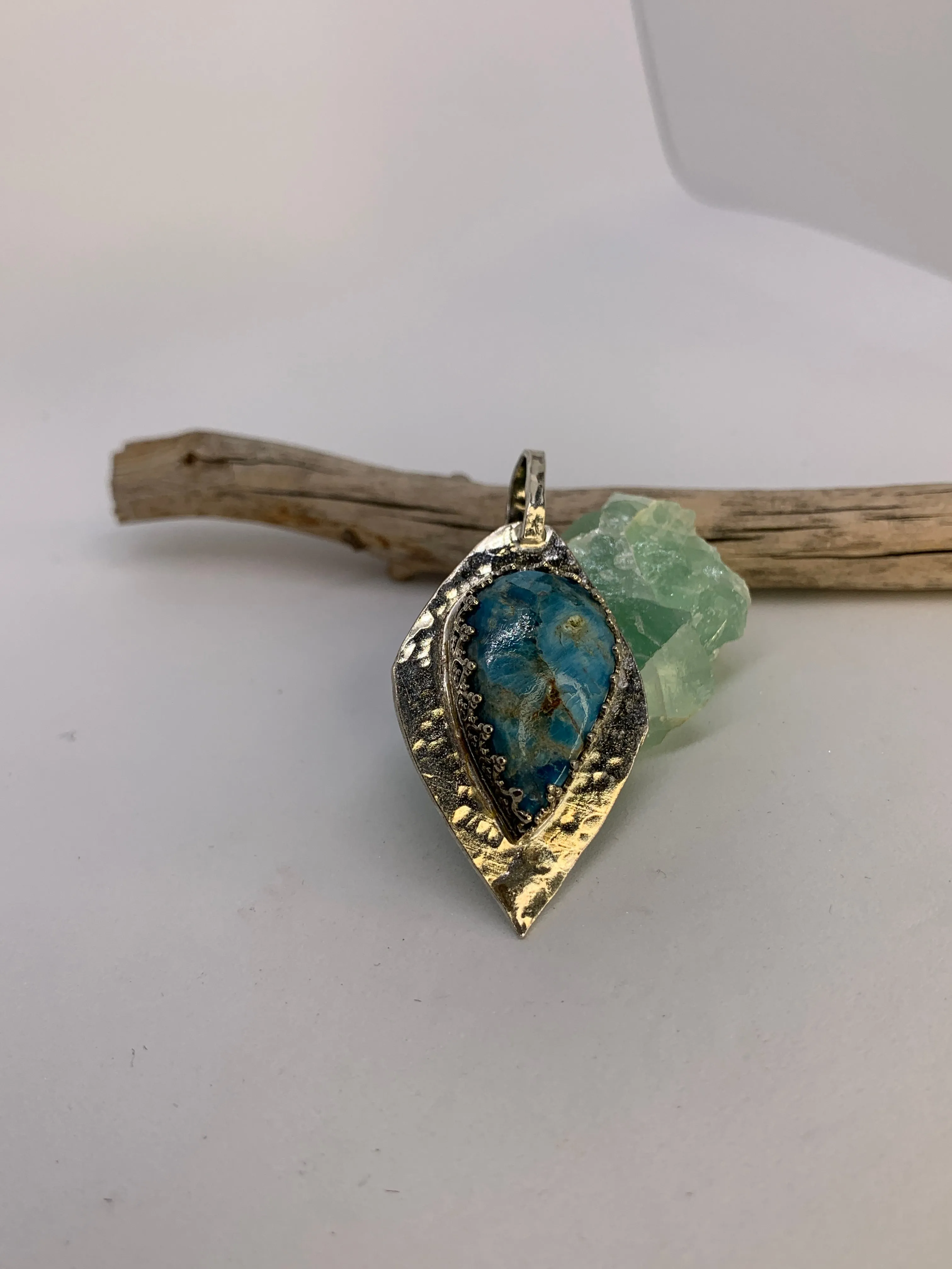 Large Blue Apatite Geometric Designer Sterling Silver Pendant
