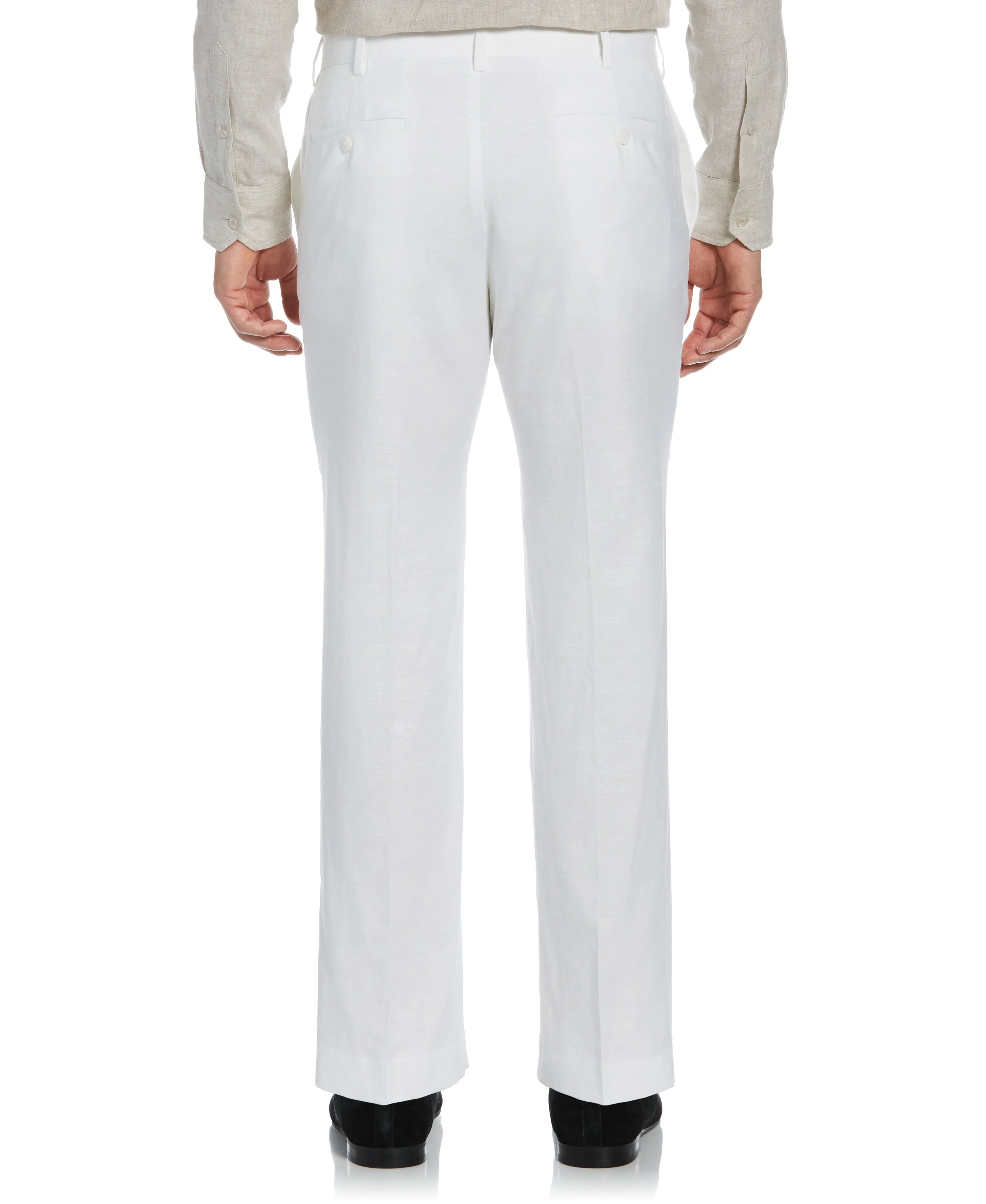 Linen Blend Flat Front Pant - White