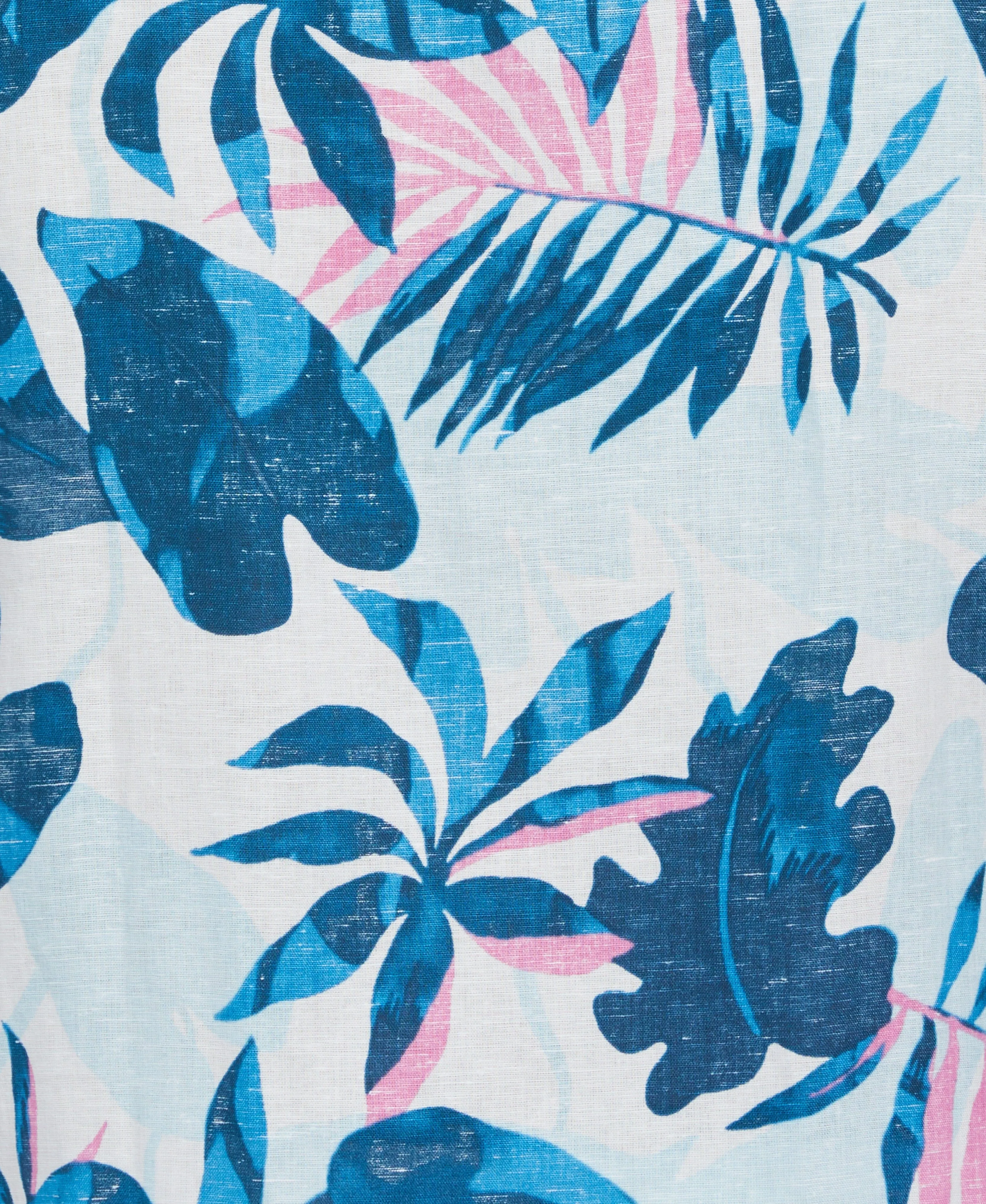 Linen Blend Reverse Tropical Print Shirt