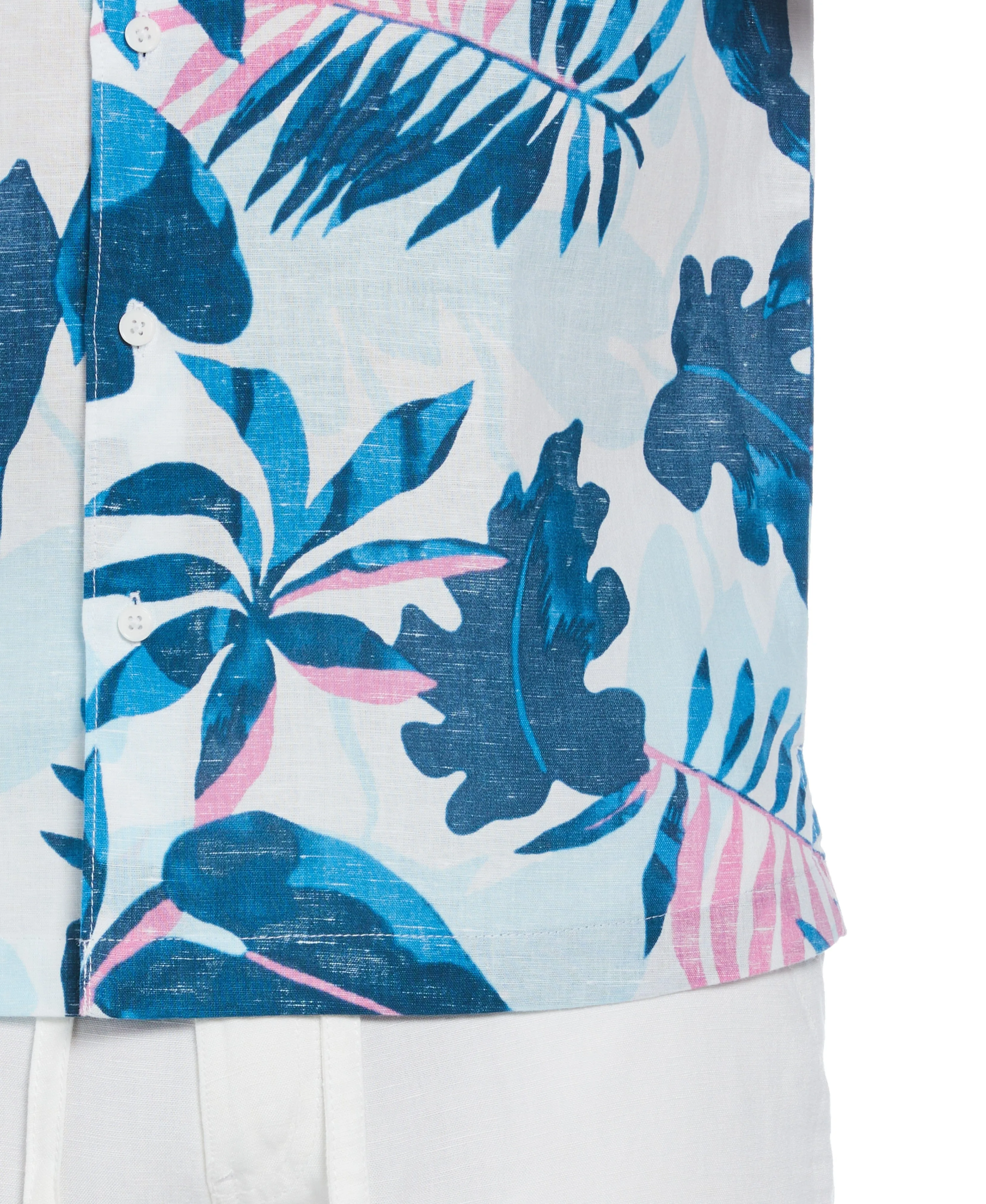 Linen Blend Reverse Tropical Print Shirt