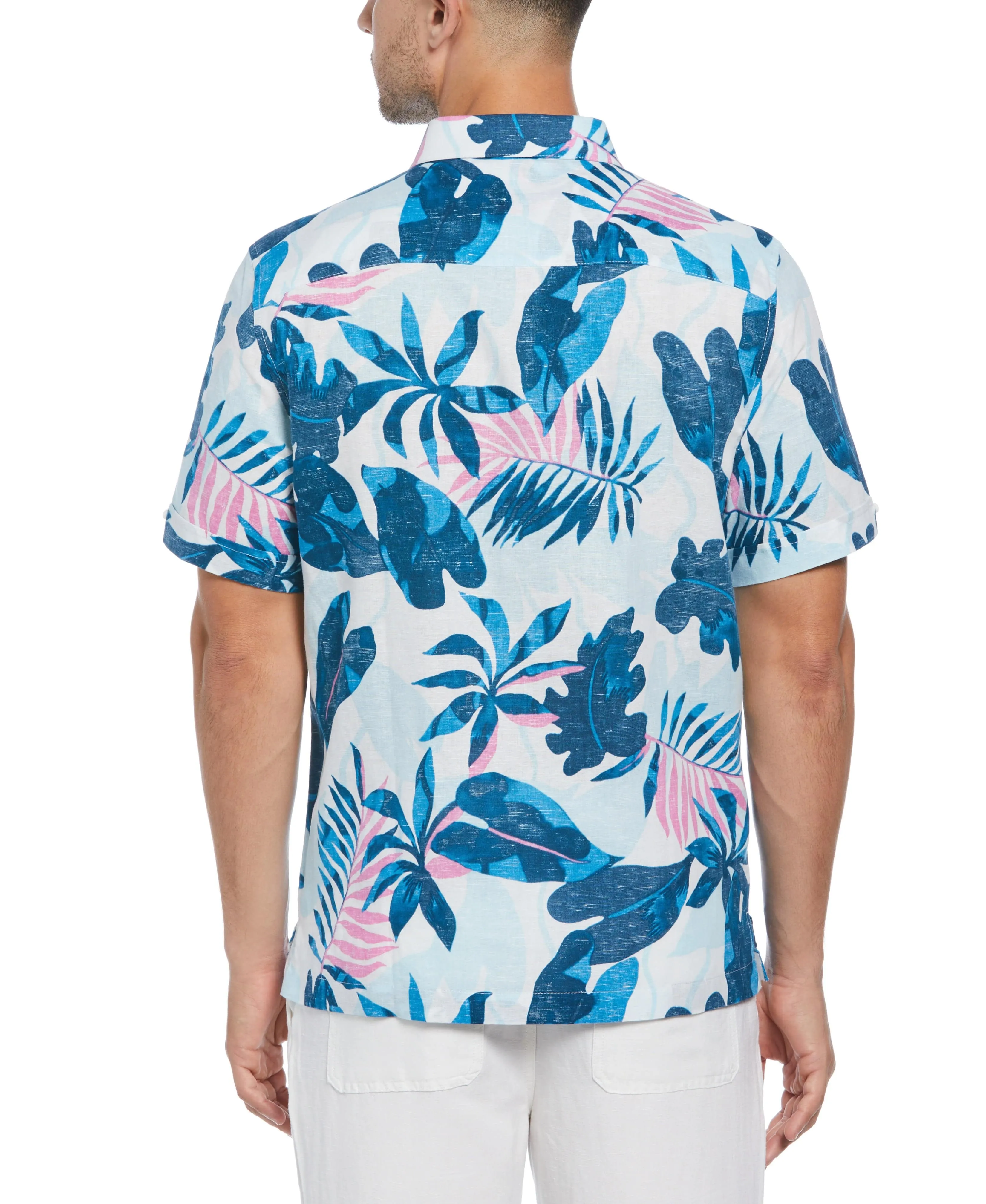Linen Blend Reverse Tropical Print Shirt