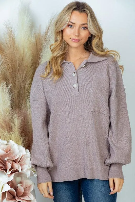 Long Sleeve Solid Knit Top Brown Oatmeal