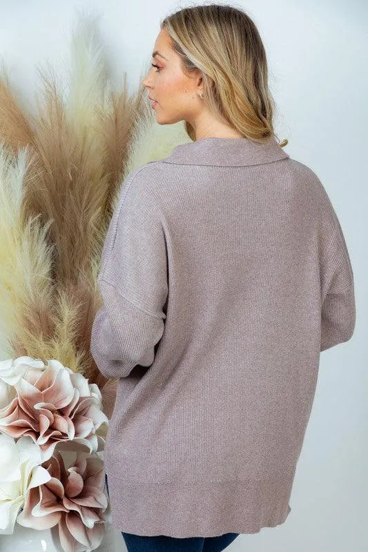 Long Sleeve Solid Knit Top Brown Oatmeal