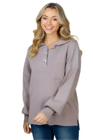 Long Sleeve Solid Knit Top Brown Oatmeal
