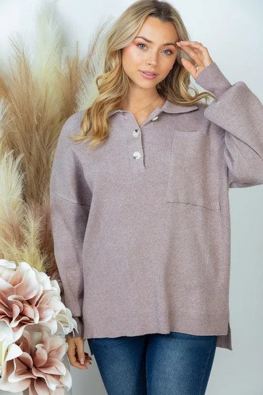 Long Sleeve Solid Knit Top Brown Oatmeal