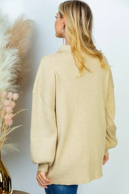 Long Sleeve Solid Knit Top Brown Oatmeal