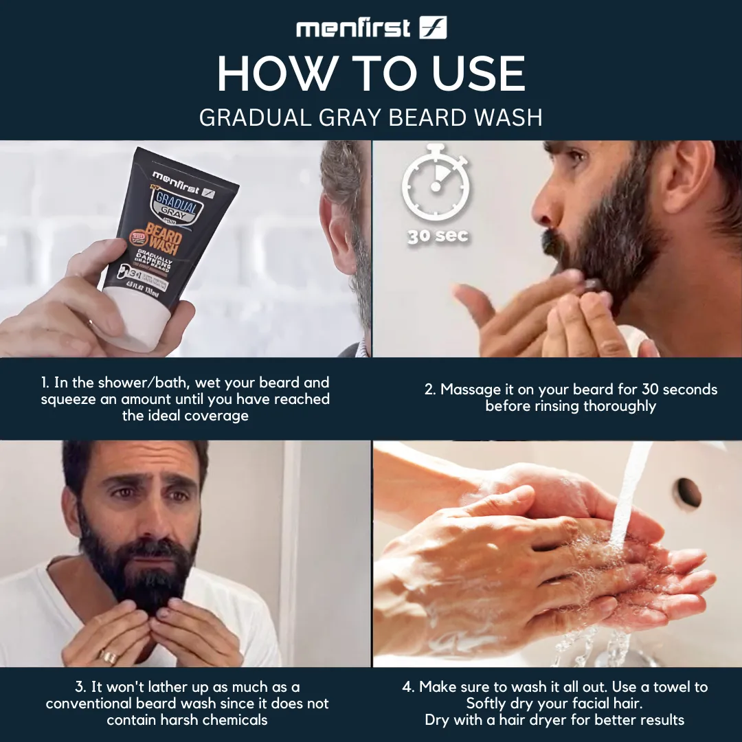 Menfirst Gradual Gray - Beard Wash - Natural Darkening Formula - 2 Pack -  4.6 Oz Each
